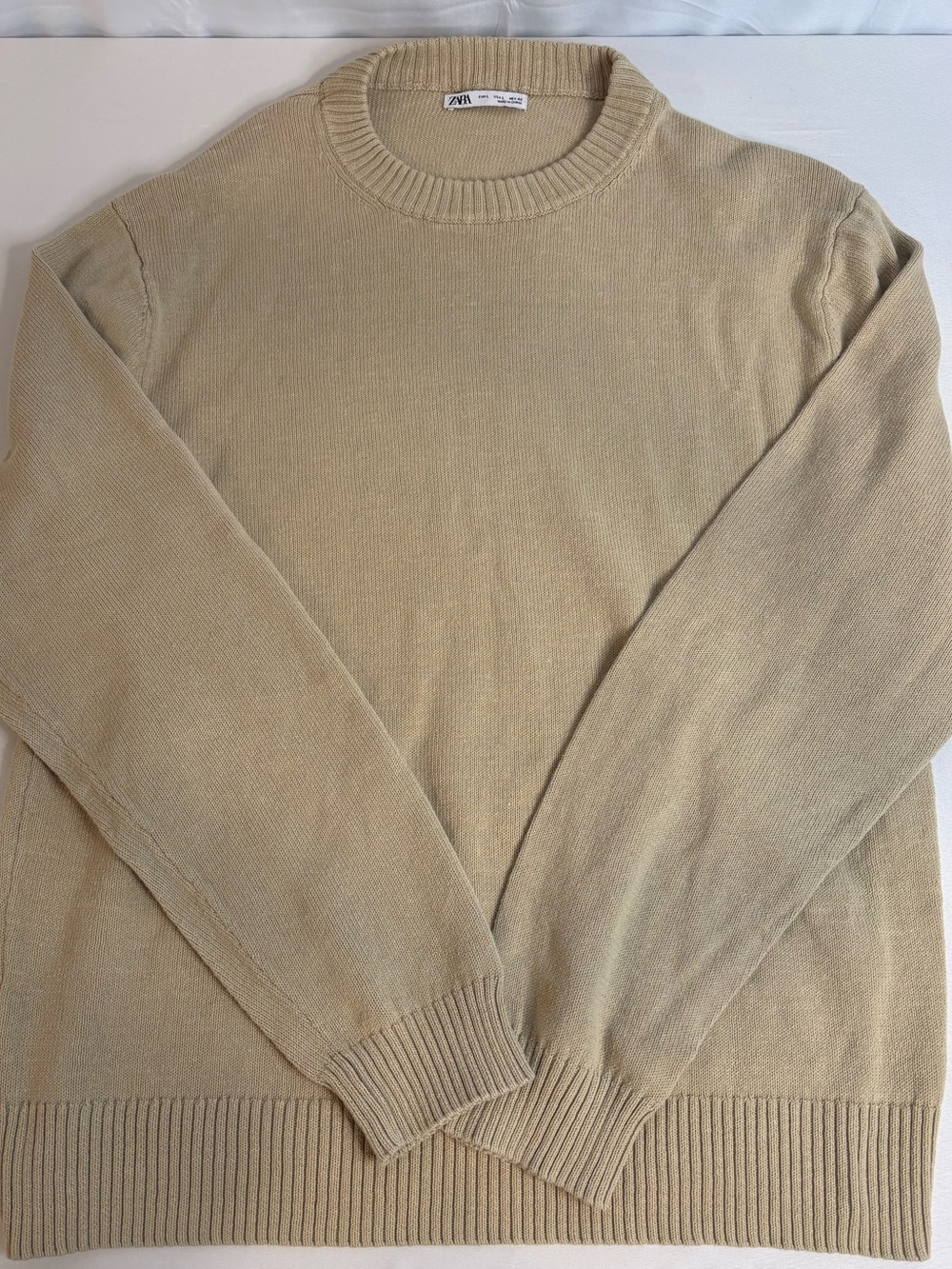 Zara Beige Knit Crewneck Sweater Men’s Size Large NWOT